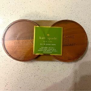Kate Spade 4 Wood Coasters All In Good Taste Drinkware Bar Happy Hour Gift​​